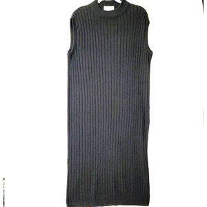 JFJ Knits Womens Sweater Dress Midi Sz L Sleeveless Black Sheath Fall Fashion